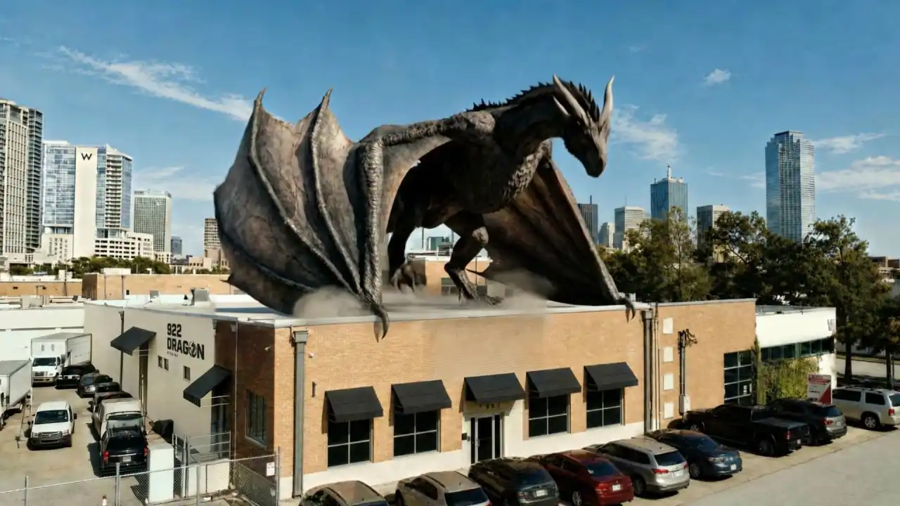A dragon over Dallas from the 922 Dragon opening film